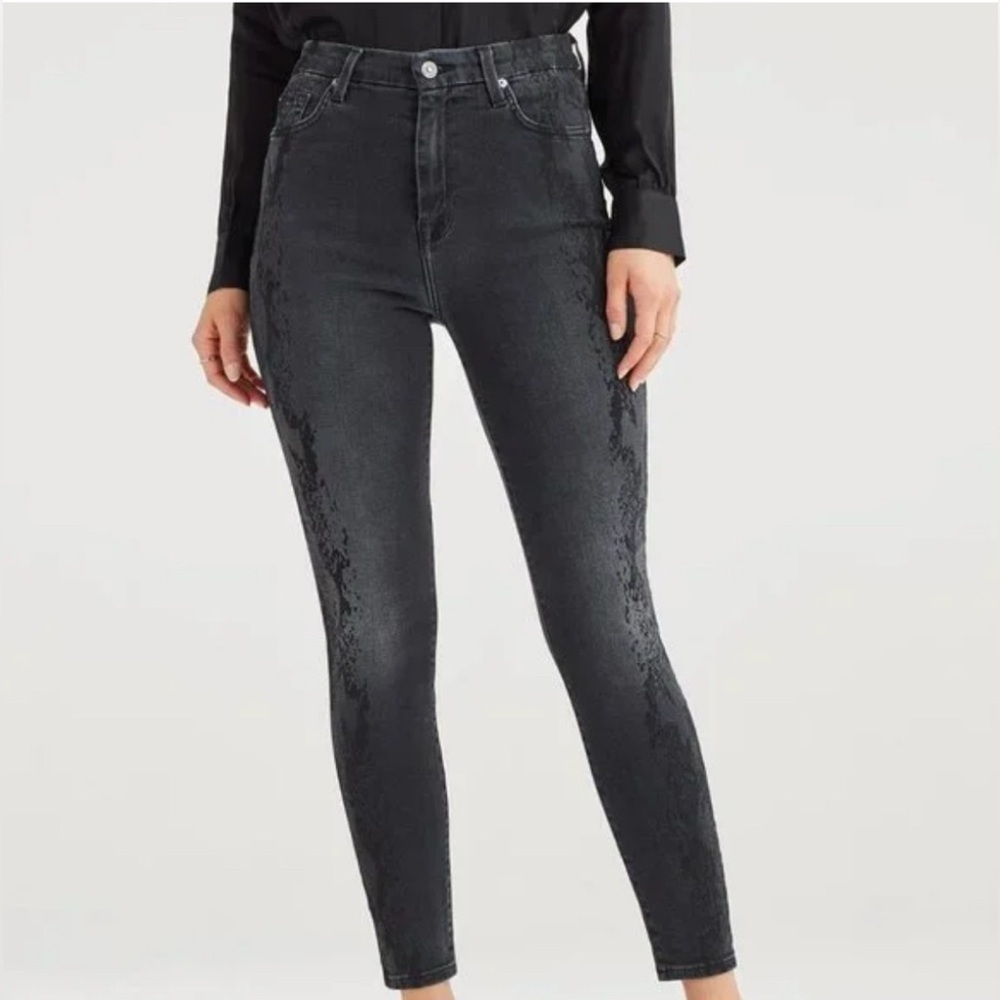 7 for all mankind Aubrey Super High Waist Black Skinny Jeans Snake Print 28 NWT - Picture 1 of 15